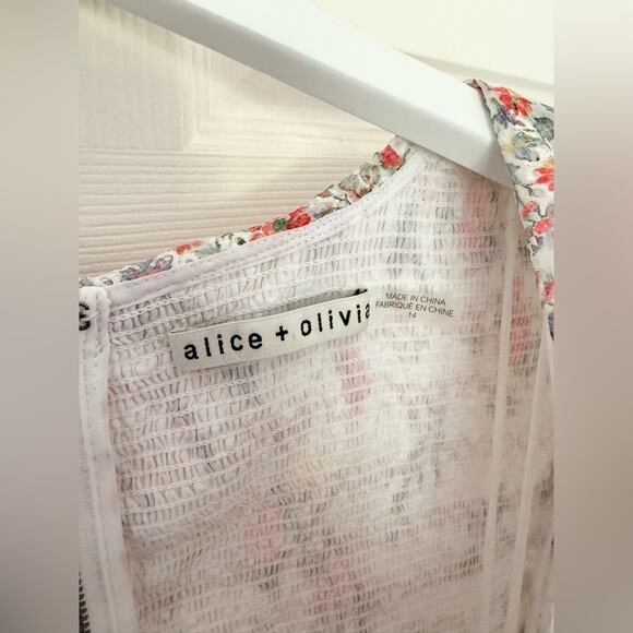 Alice + Olivia Mitzi Cutout Minidress White Floral Short Sleeve Ruffle Dress 14 - Picture 8 of 12